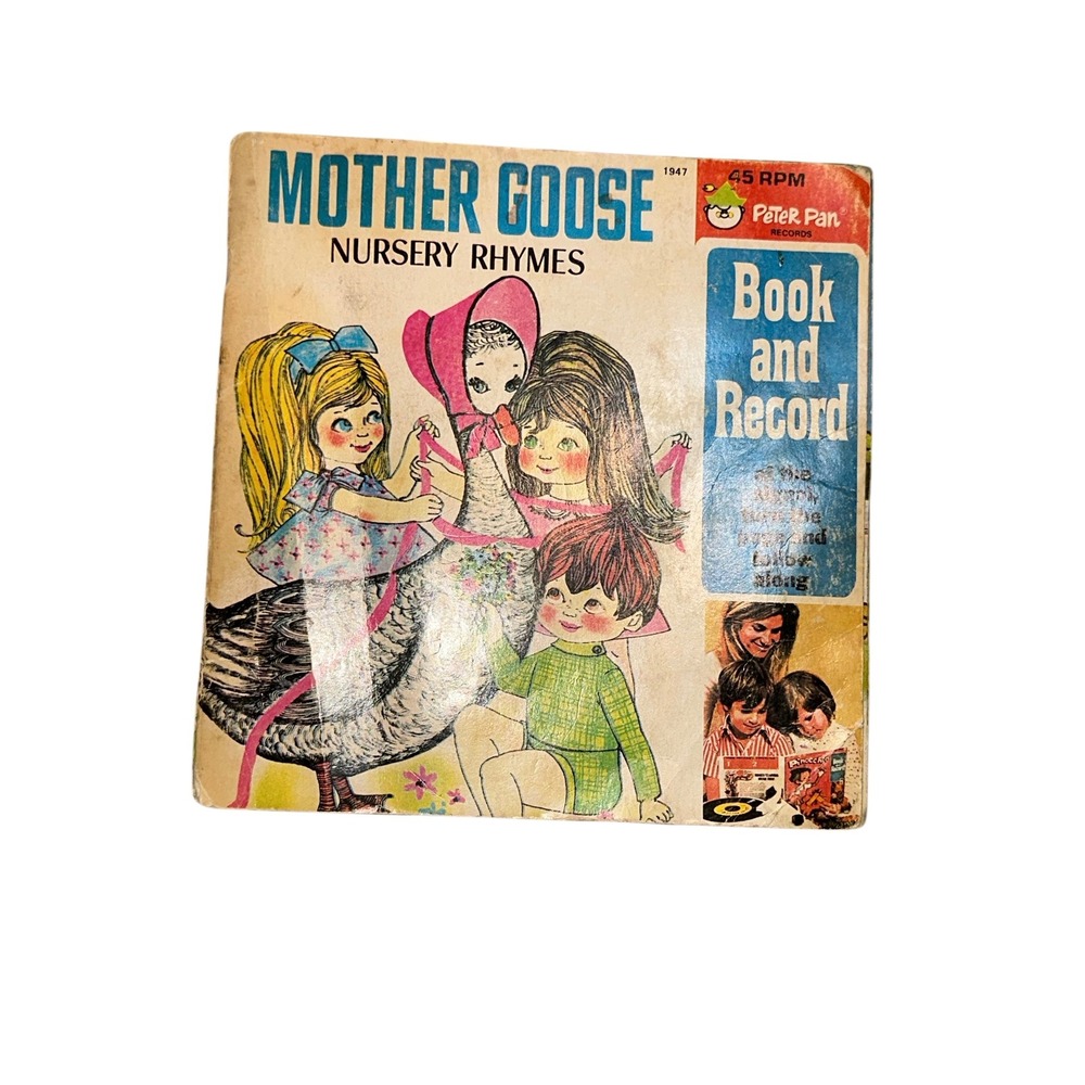 Vintage  Mother Goose Nursery Rhymes Book and 45 RPM Record 1947